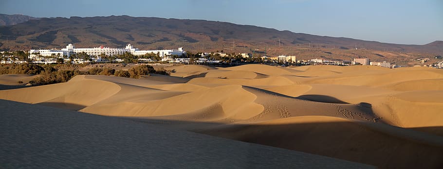 maspalomas, dunes, gran canaria, canary islands, sand, panorama, HD wallpaper
