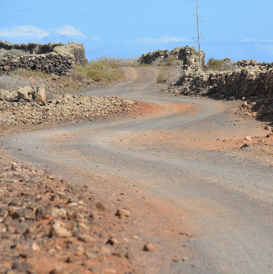 road, landscape, bends, nature, path, walking path, fuerteventura HD wallpaper