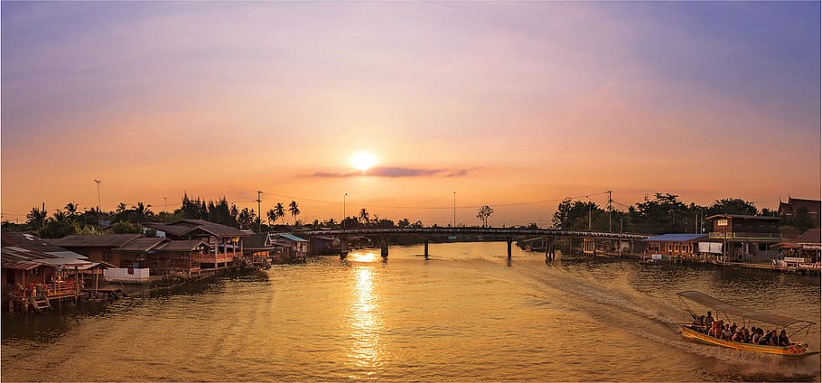 River, Sunset, Twilight, Water, landscape, travel, outdoor HD wallpaper