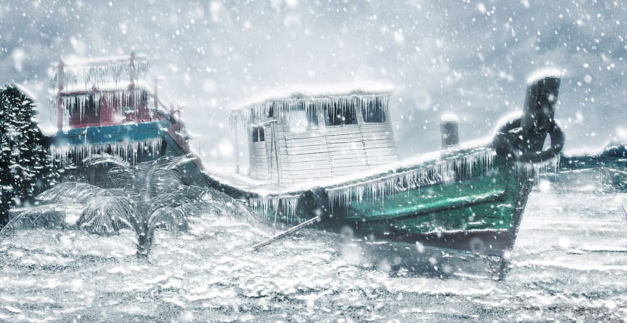 painting of frozen green ship, boat, snow, fishing, art, design HD wallpaper