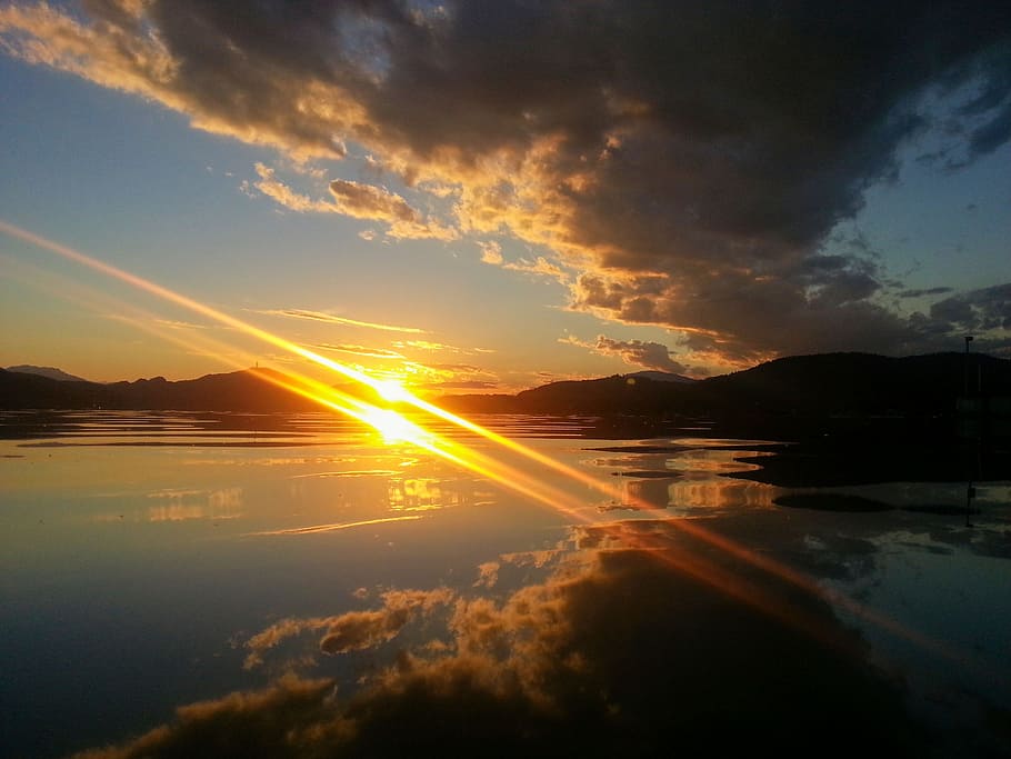 lake, sunset, abendstimmung, landscape, water, wörthersee, HD wallpaper