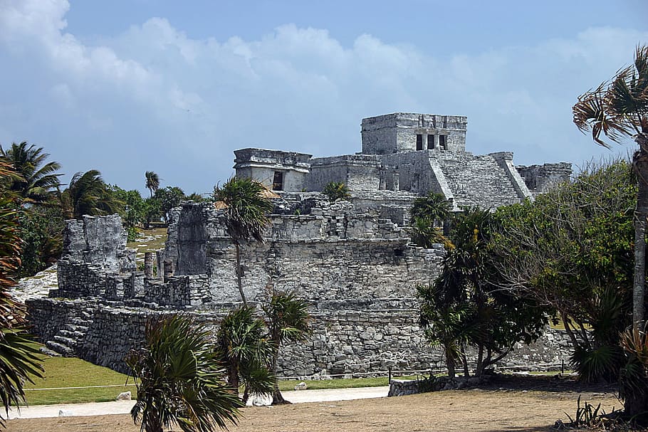 gray stone structure under blue sky at daytime, Tulum, Maya, Mexico, HD wallpaper