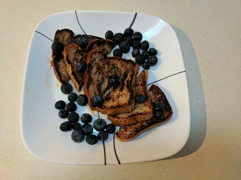 french toast, blueberries, breakfast, food, food and drink HD wallpaper
