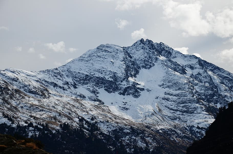 snow, alps, sky, clouds, winter, nature, high, colors, mountain HD wallpaper