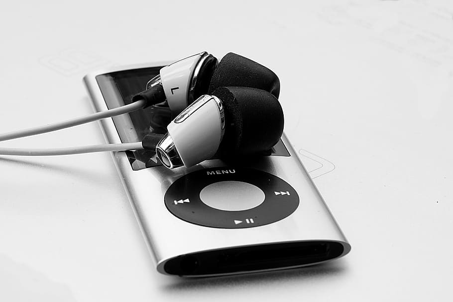 silver iPod nano and earphones, apple, headphones, mp3, music, HD wallpaper