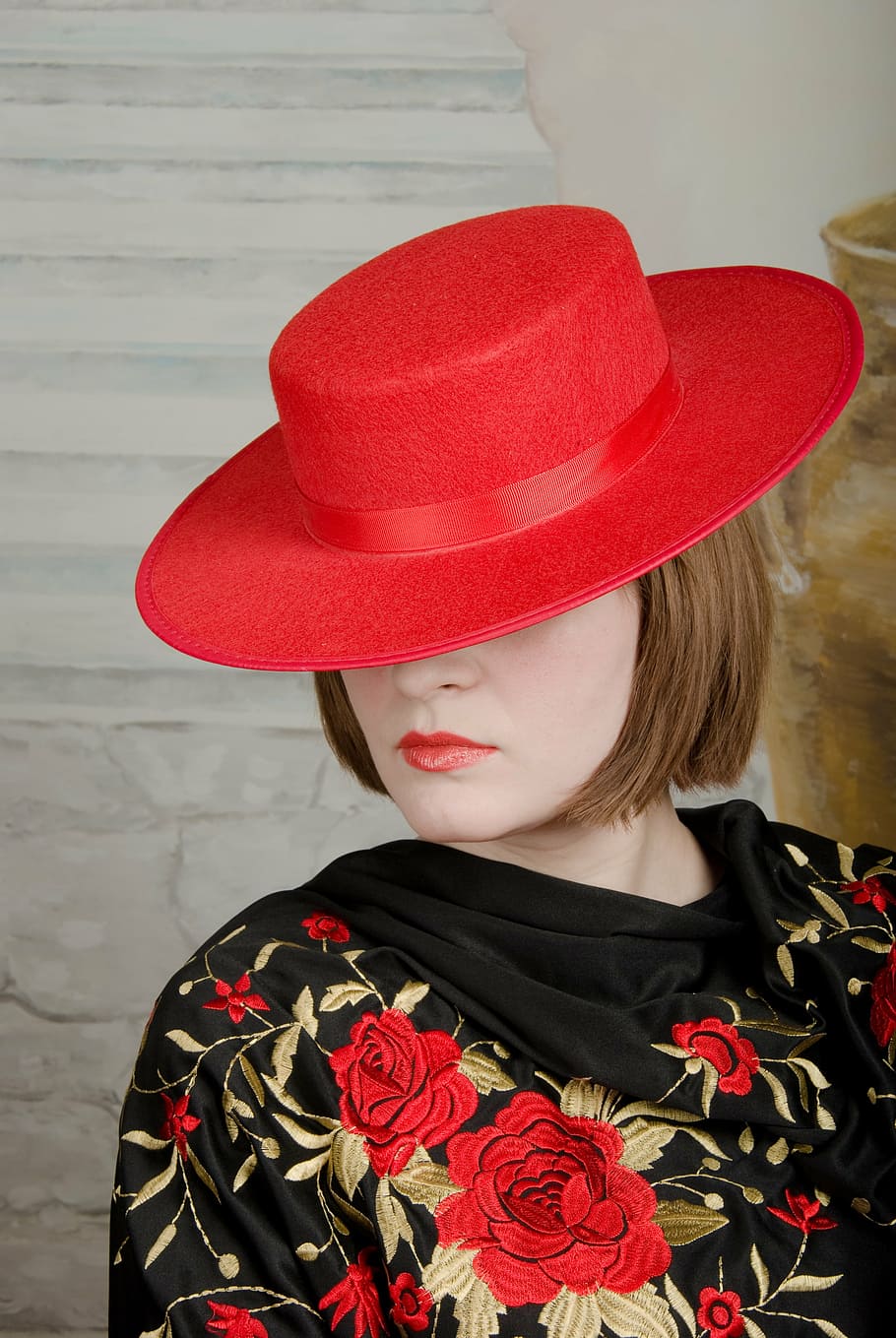 girl, hat, red, model, lips, women, people, one Person, females HD wallpaper