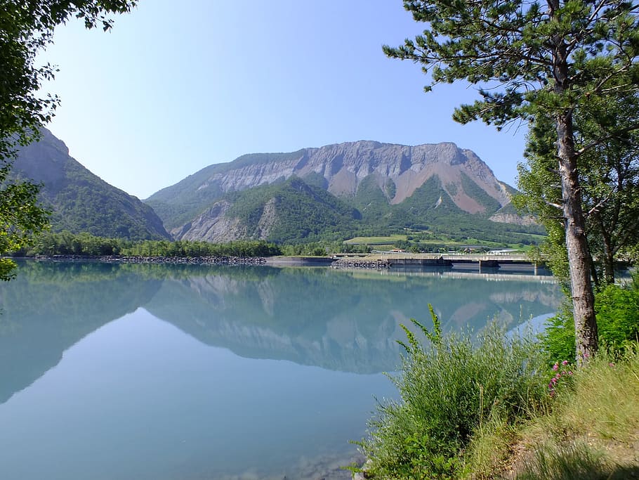 Lake, Mountain, Landscape, spigelbild, france, scenic, tree HD wallpaper