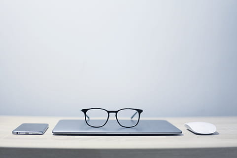 black framed eyeglasses on top of laptop, notebook, phone, mouse HD wallpaper