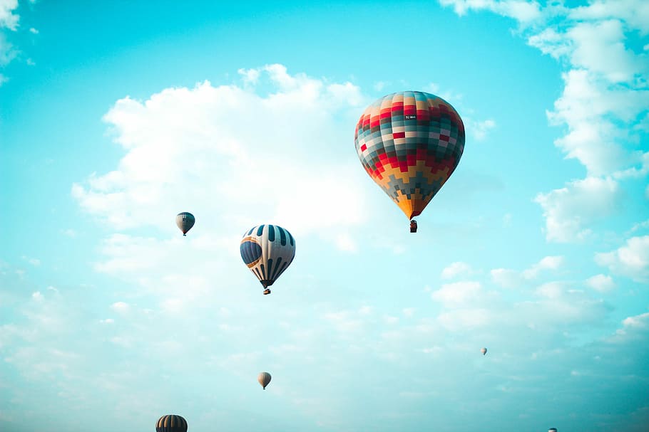 flying hot air balloons, flying hot-air balloons, cloud, sky HD wallpaper