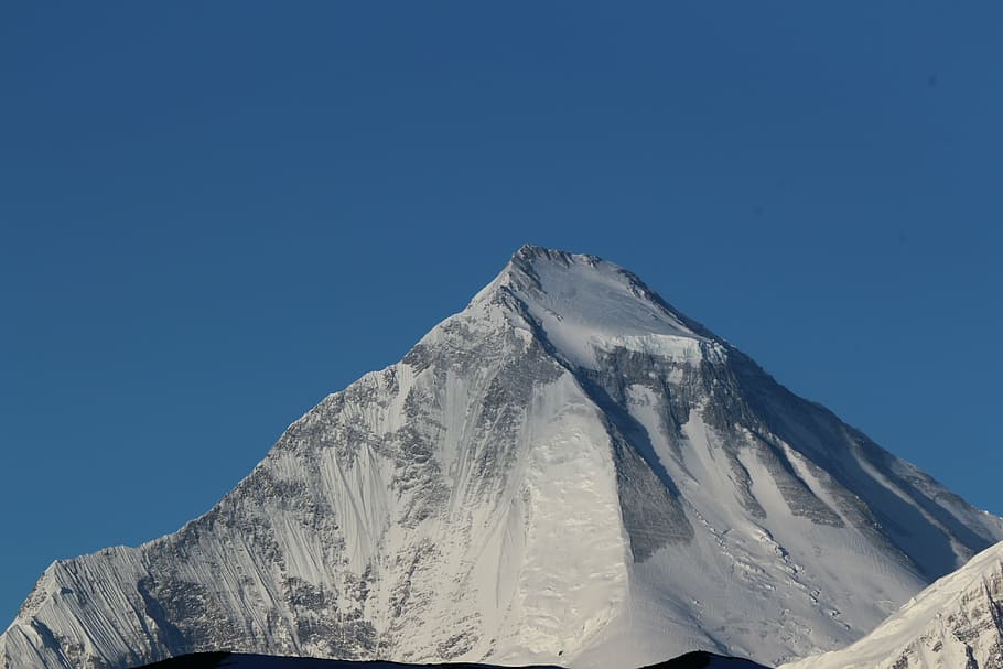 summit, mountain, snow caps, scenery, landscape, blue, nature HD wallpaper