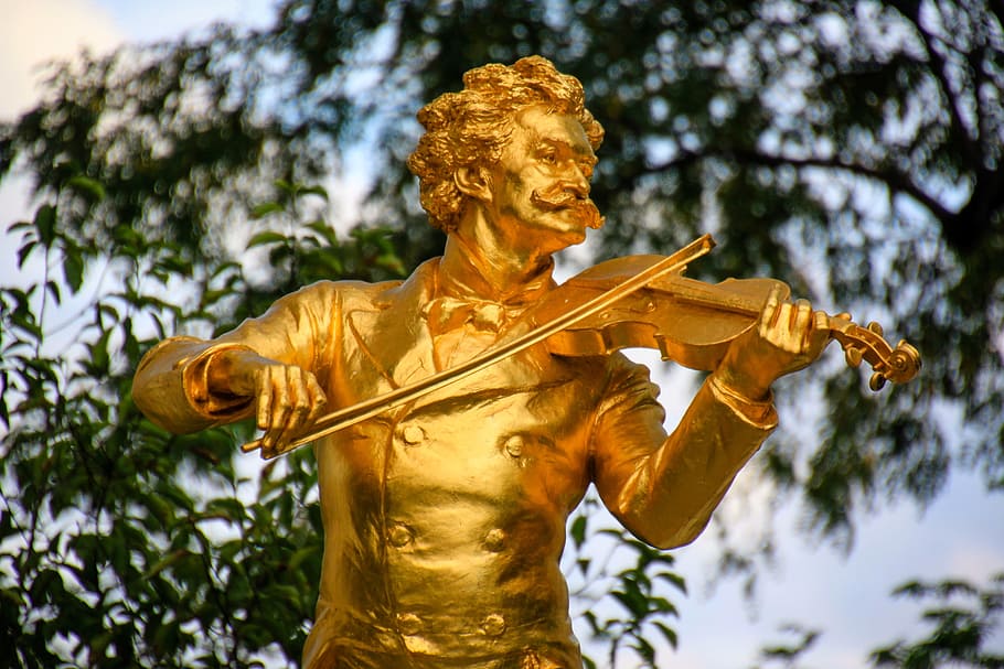 statue of violinist at daytime, vienna, sculpture, art and craft HD wallpaper