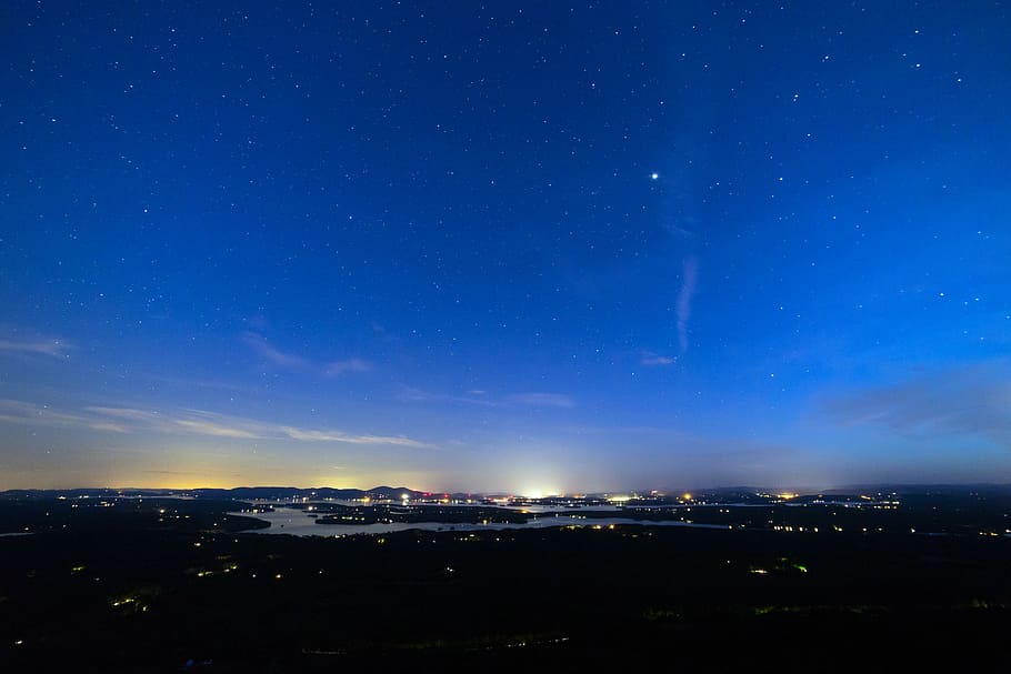 landscape, lights, night, sky, stars, star - space, city, building exterior HD wallpaper