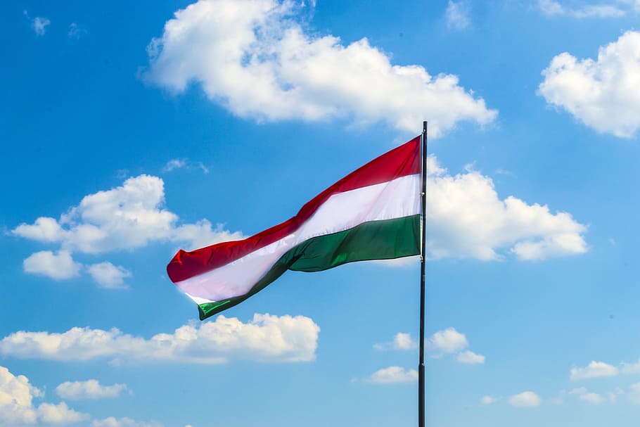 white, red ,and green flag on pole, hungary, cloud, sky, history HD wallpaper