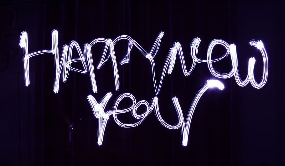 HD wallpaper: happy new year, happy new year neon sign, long exposure