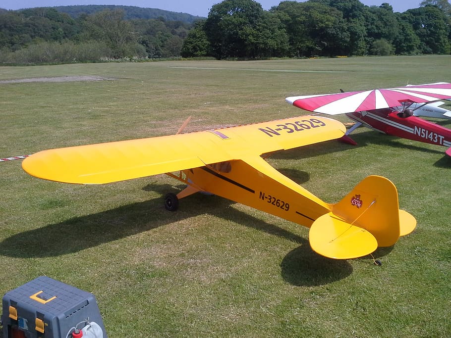 model aircraft, piper cub, large scale, yellow, transportation HD wallpaper
