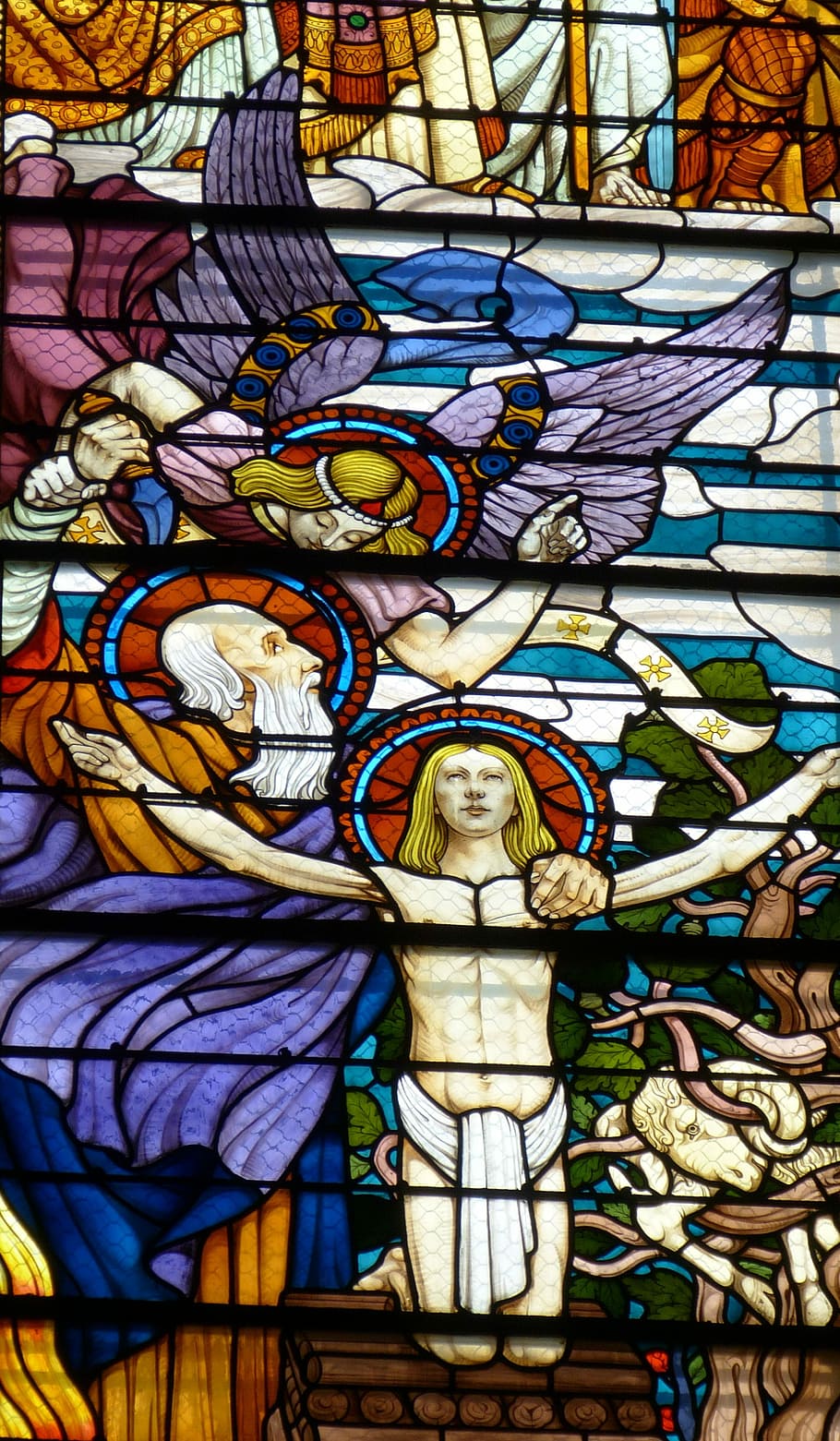 Abraham, Victims, Old Testament, isaac, church, window, church window, HD wallpaper