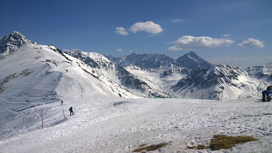 snow, mountain, winter, landscape, nature, cold, sky, white HD wallpaper