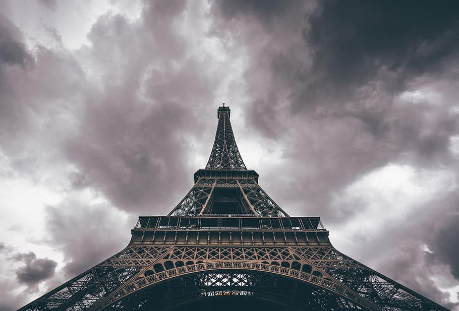 worms eye view photo of Eiffel tower, architecture, clouds HD wallpaper