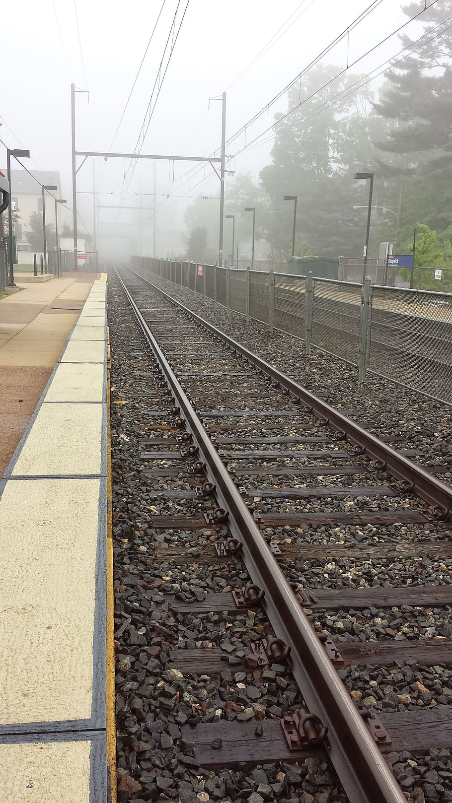 train, track, tracks, fog, railroad, transport, transportation HD wallpaper