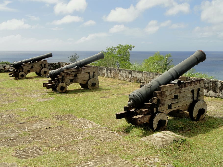 guam, cannon, sky, clouds, sea, ocean, water, nature, outside HD wallpaper