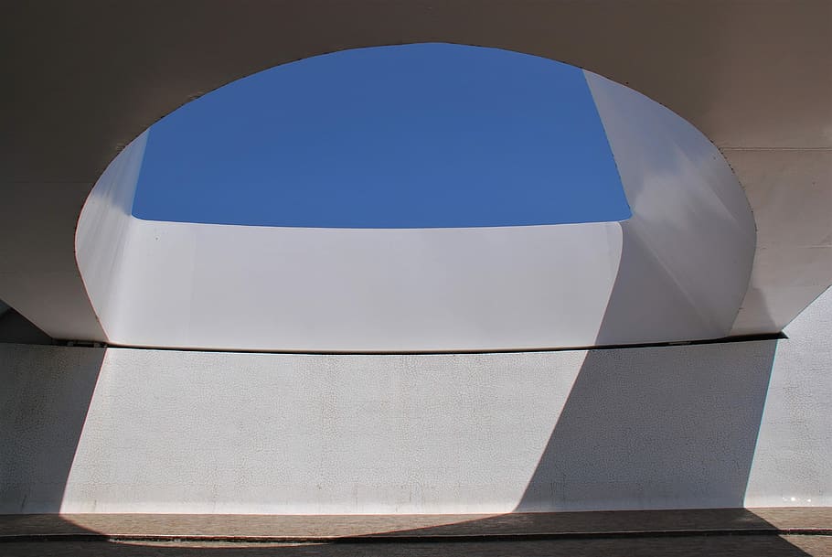 low angle photography of white concrete building hole, white concrete archway HD wallpaper