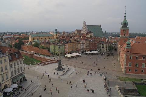 aerial photo of town plaza during daytime, poland, warsaw, old town HD wallpaper