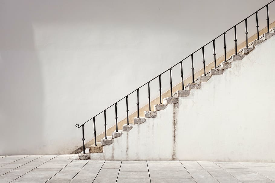 photo of empty stairs, architecture, structure, wall, indoor HD wallpaper