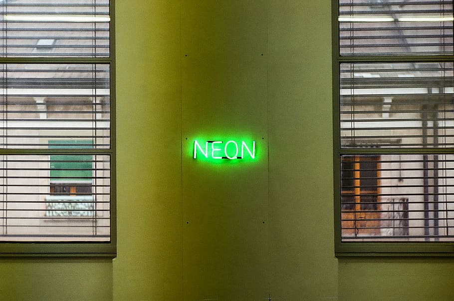 turned on neon signage on wall during daytime, green Neon neon light signage HD wallpaper