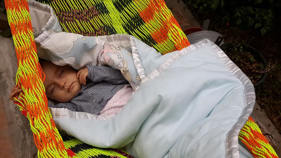 siesta, girl, hammock, child, asleep, outdoors, lying down, HD wallpaper