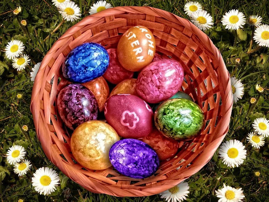 easter nest, easter eggs, colorful, basket, easter egg painting HD wallpaper
