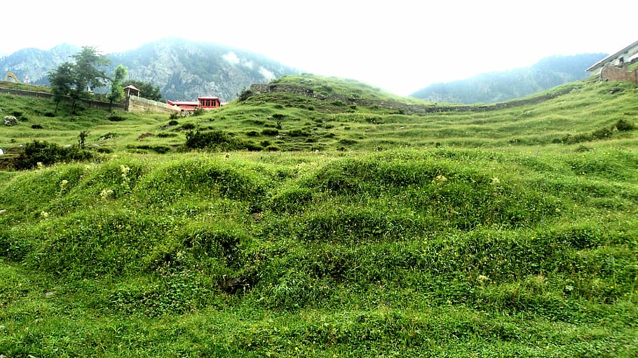 landscape, clouds, natural, sky, mountain, grass, green color HD wallpaper