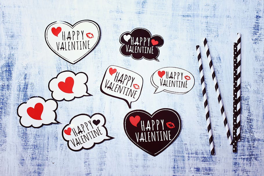 black and white sticks happy valentine painting board, love, symbol HD wallpaper