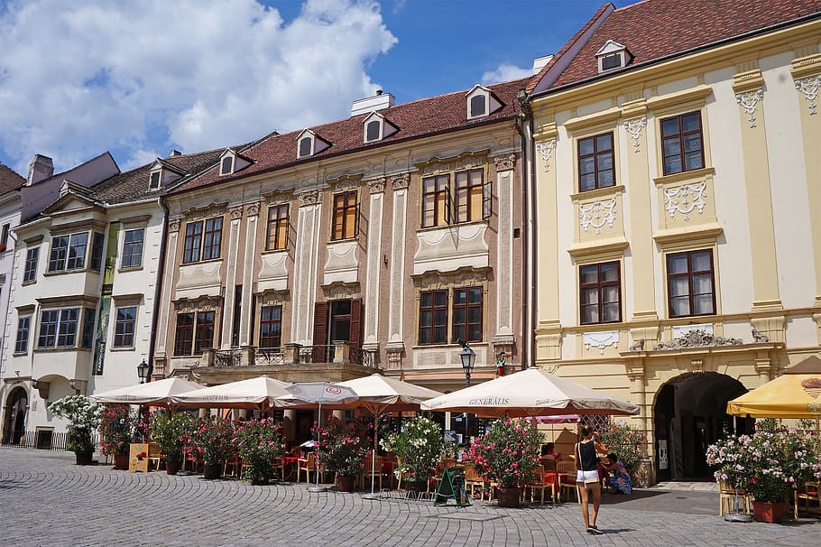 hungary, sopron hungary, main square, building, downtown, building exterior, HD wallpaper