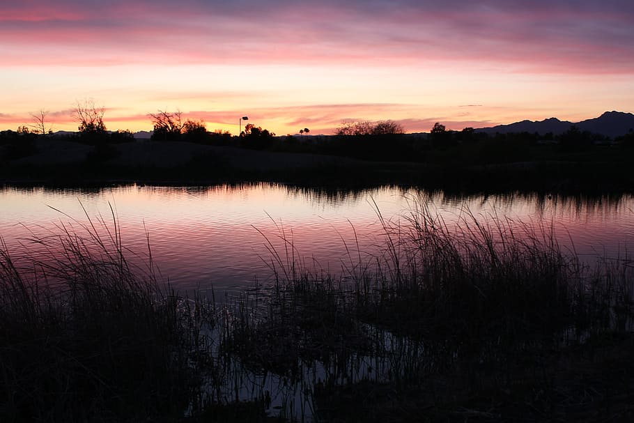 Sunset, Arizona, Landscape, nature, lake, reflection, water HD wallpaper