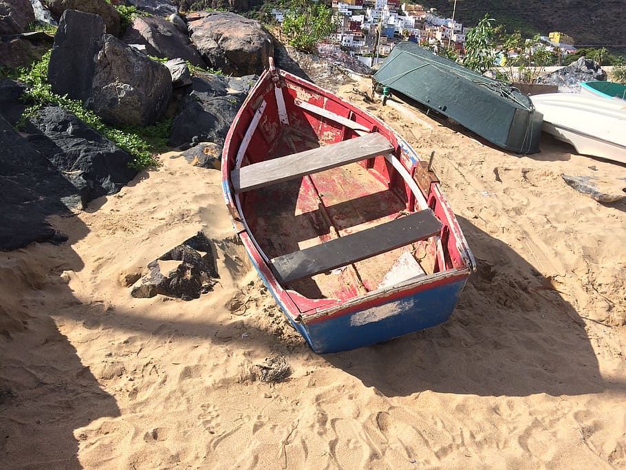 boat, old, beach, vessel, wooden, fishing, sunlight, mode of transportation HD wallpaper