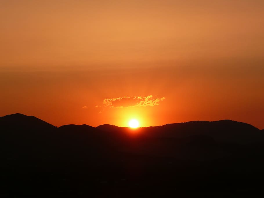 sunset, spain, summer, silhouette, sky, beauty in nature, mountain HD wallpaper
