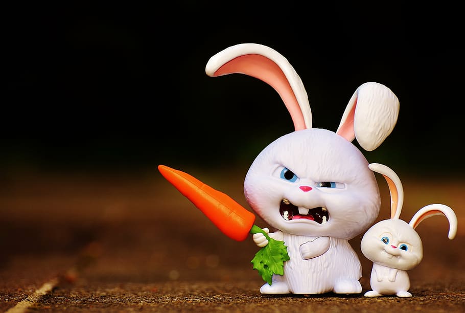two white rabbits illustration, hare, evil, snowball, film character, HD wallpaper