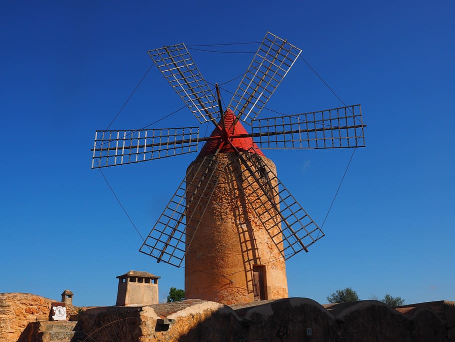windmill, wind power, algaida, mallorca, landmark, places of interest HD wallpaper