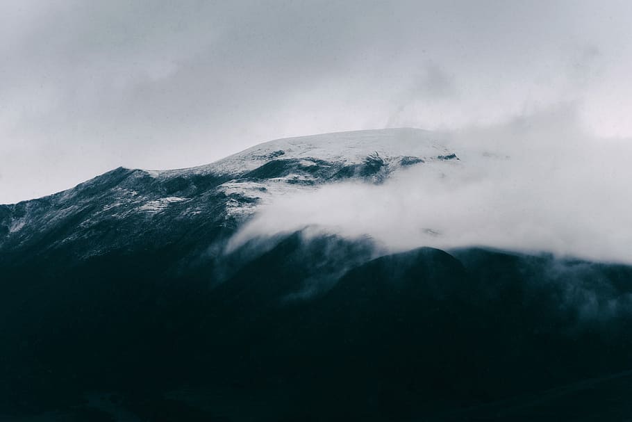 mountain touching the clouds, landscape photography of snowy mountain HD wallpaper