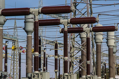 black and grey transmission power, substation, electricity HD wallpaper