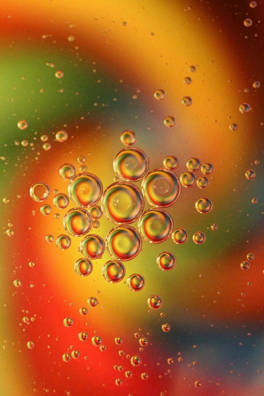 macro, artistic, colourful, reflection, oil and water, oil drops HD wallpaper