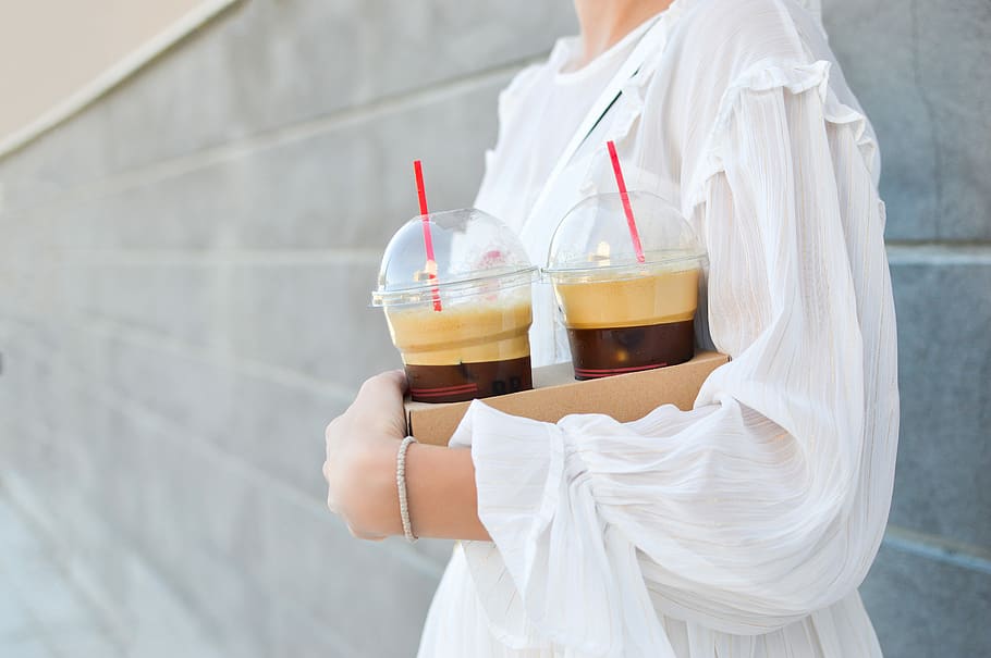 Iced Coffee Latte Iced Coffee Milk Woman Holding Glass Cup Stock Photo by  ©Volurol 201882220