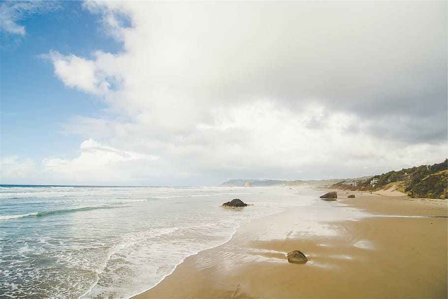 body of water near shore, seashore, daytime, beach, sunshine HD wallpaper