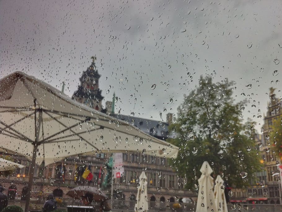 Parasol, Wind, Late Summer, rain, antwerp, belgium, built structure HD wallpaper