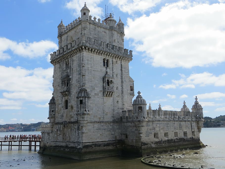 gray concrete castle near ocean, torre, lisbon, tower, torre belem HD wallpaper