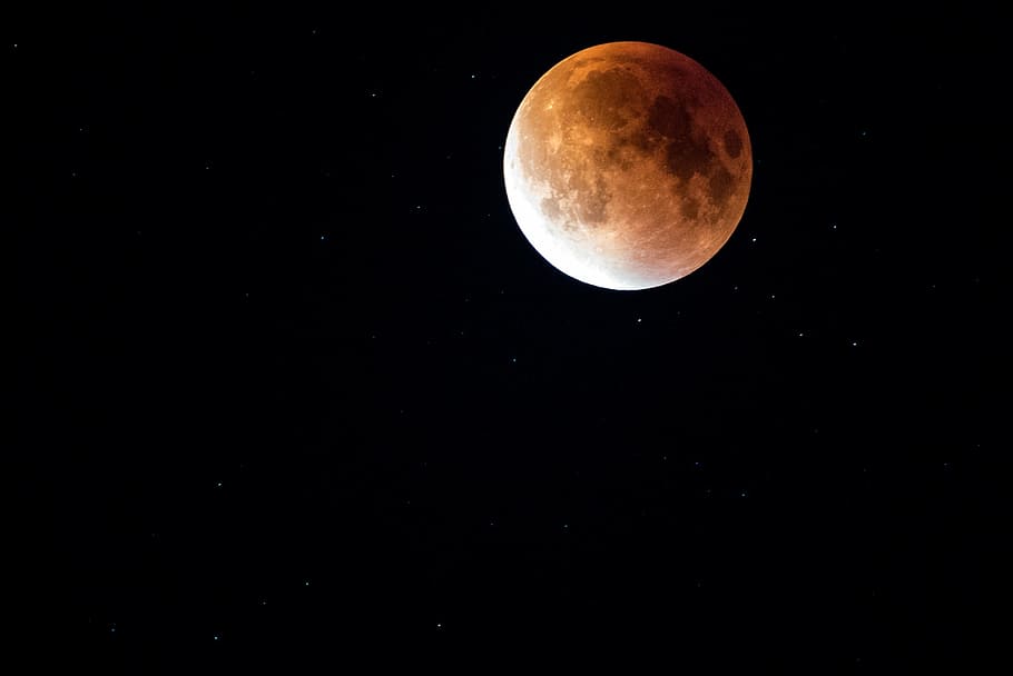 photo of full moon, lunar eclipse, bloodmoon, night, sky, red HD wallpaper