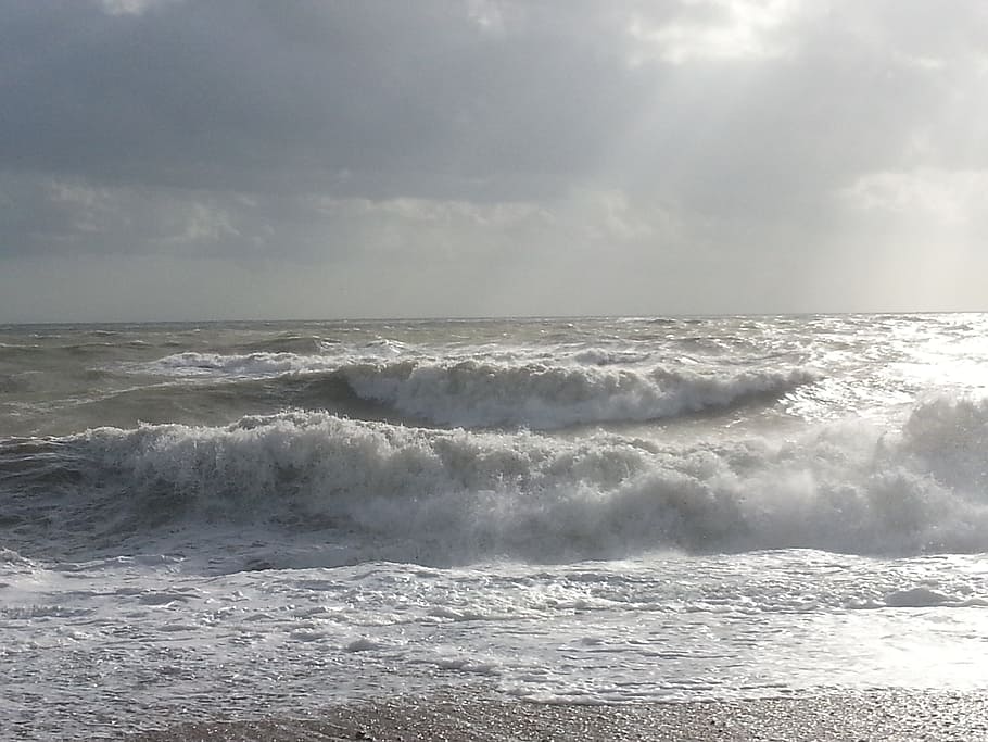 wave, sea, coast, sunlight, shore, horizon over water, motion HD wallpaper