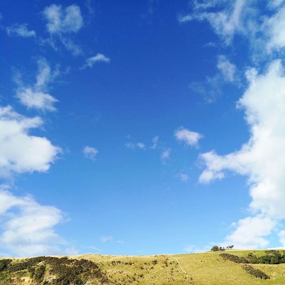 hill, sky, cloud, blue, green, grass, cloud - sky, scenics - nature HD wallpaper