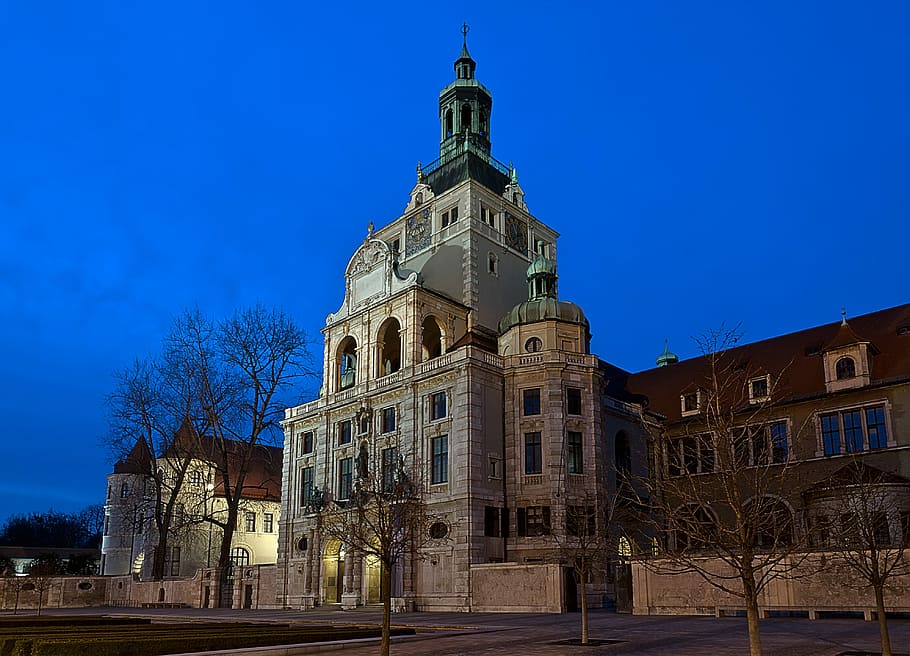 National Museum, Munich, Bavaria, night photograph, isar, germany, HD wallpaper