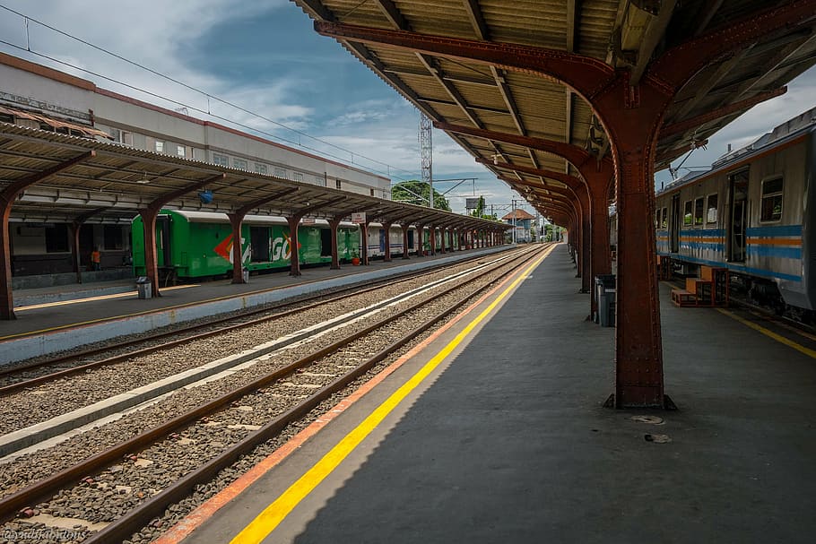 station, train, sky, railroad Track, transportation, railroad Station Platform HD wallpaper